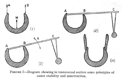 Diagram showing in transversal section some principles of
canoe stability and construction