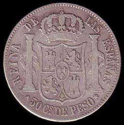 Reverse of Spanish-Philippines 50 Centavo Coin